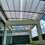 An image depicting the use of Lotus Multiwall Clear Sheets for pool covers, highlighting their safety, durability, and clarity, ensuring protection and enhanced aesthetics for pool areas."