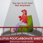 Woman enjoying balcony comfort under Lotus Polycarbonate Sheets, staying cool and shaded in summer.
