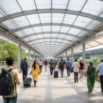 Lotus multiwall polycarbonate roofing sheets installed over a modern Indian metro station walkway with natural daylight and UV protection