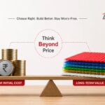 Balance scale comparing low initial roofing cost with long-term value, illustrating a smarter roofing decision by Lotus Roofings.